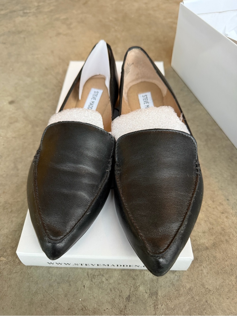 Steve Madden Black Pointed Leather Flats with Silver Trim